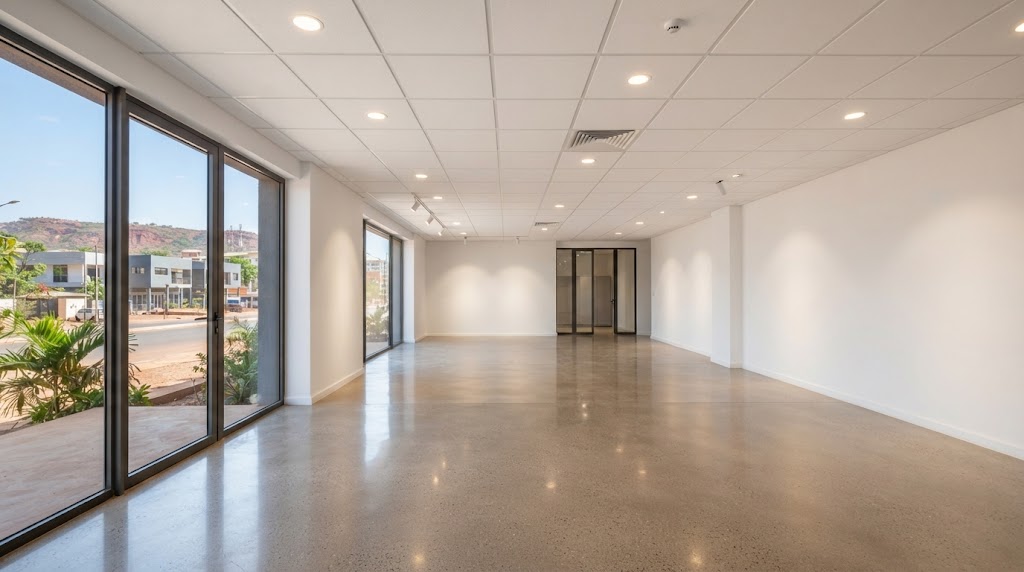 Espace commercial rénové avec faux plafond modulaire Armstrong à Bamako par EBV-SARL.